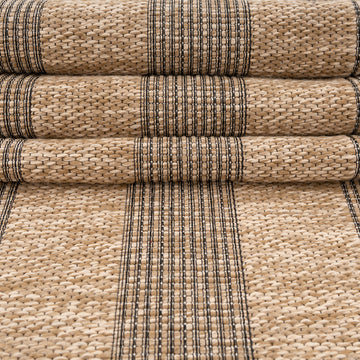Washable Beige Striped Jute Style Runner - Leni