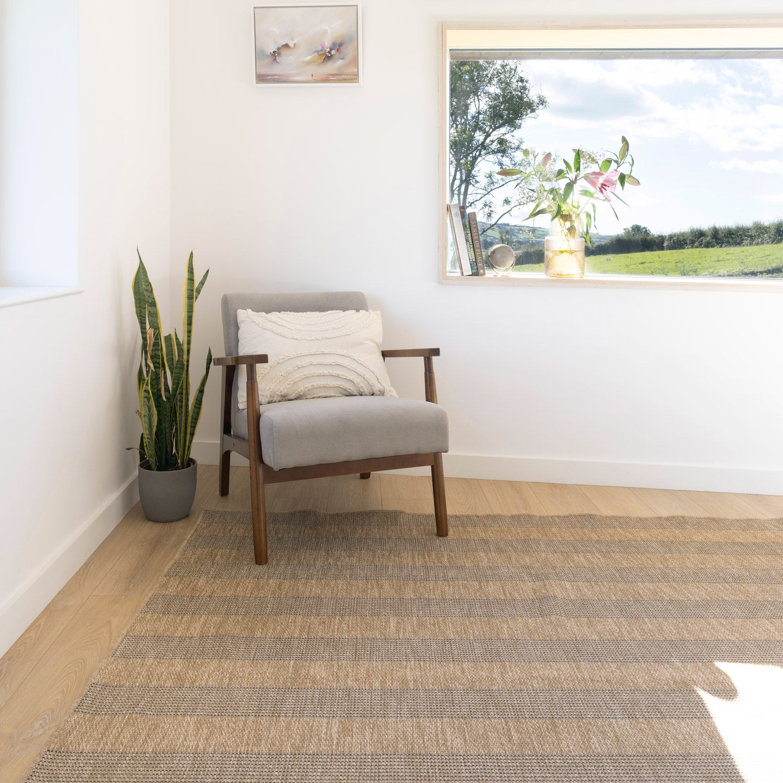 Washable Beige Striped Jute Style Rug - Leni
