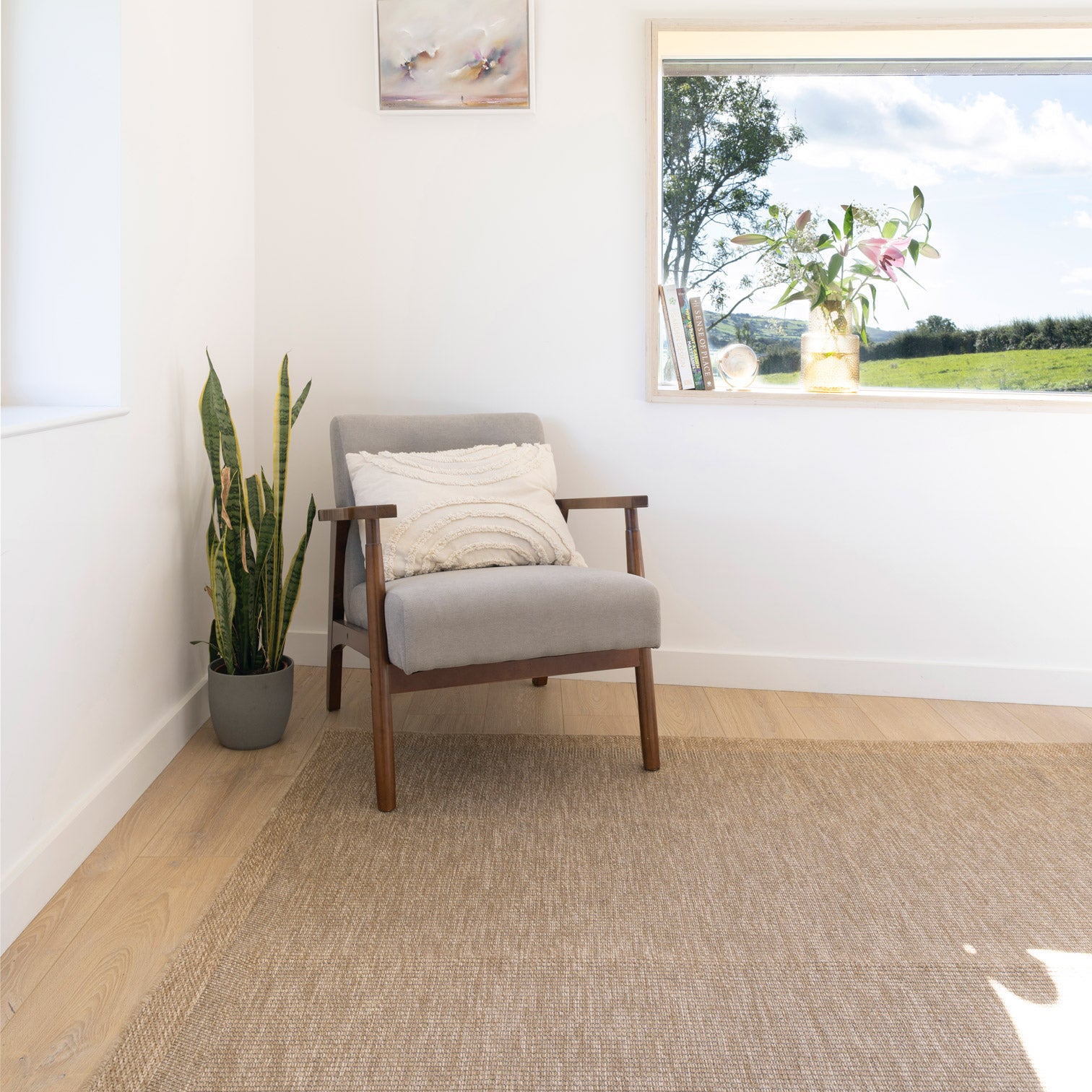 Washable Beige Border Jute Style Rug - Rayna