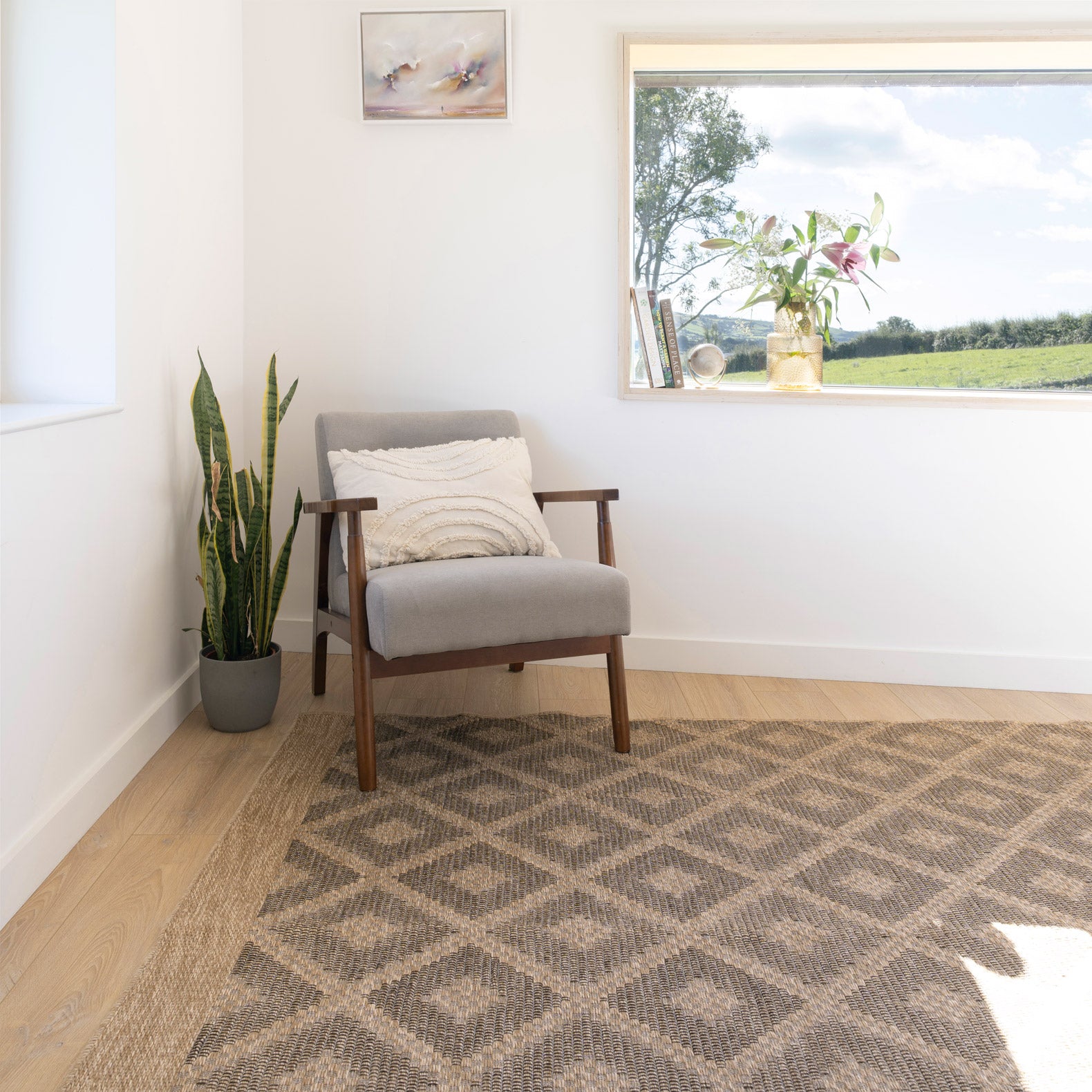 Washable Beige Diamond Jute Style Rug - Thea