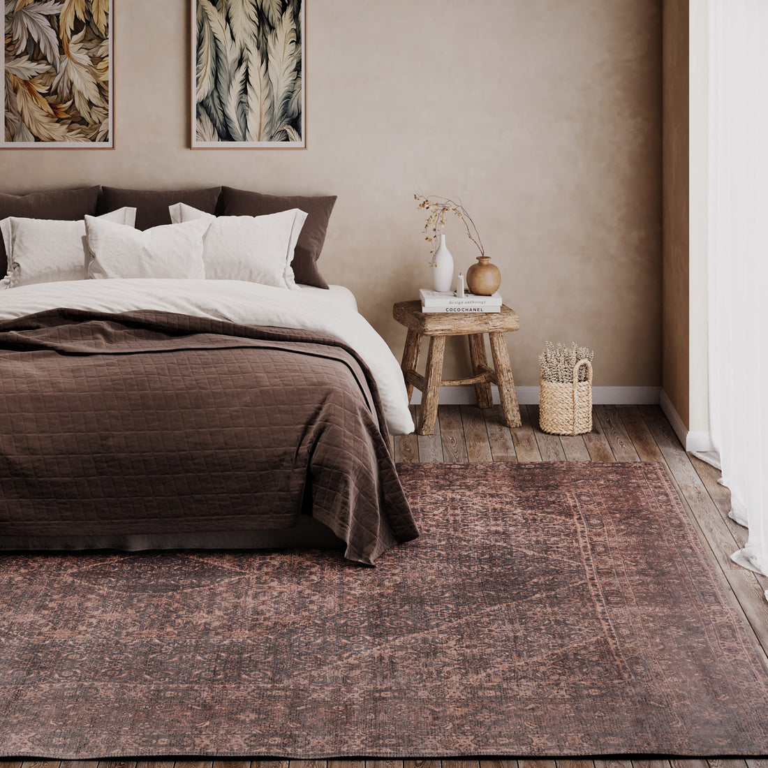 Soft Washable Brown Traditional Rug - Mabel | Living Room Rugs | Kukoon ...