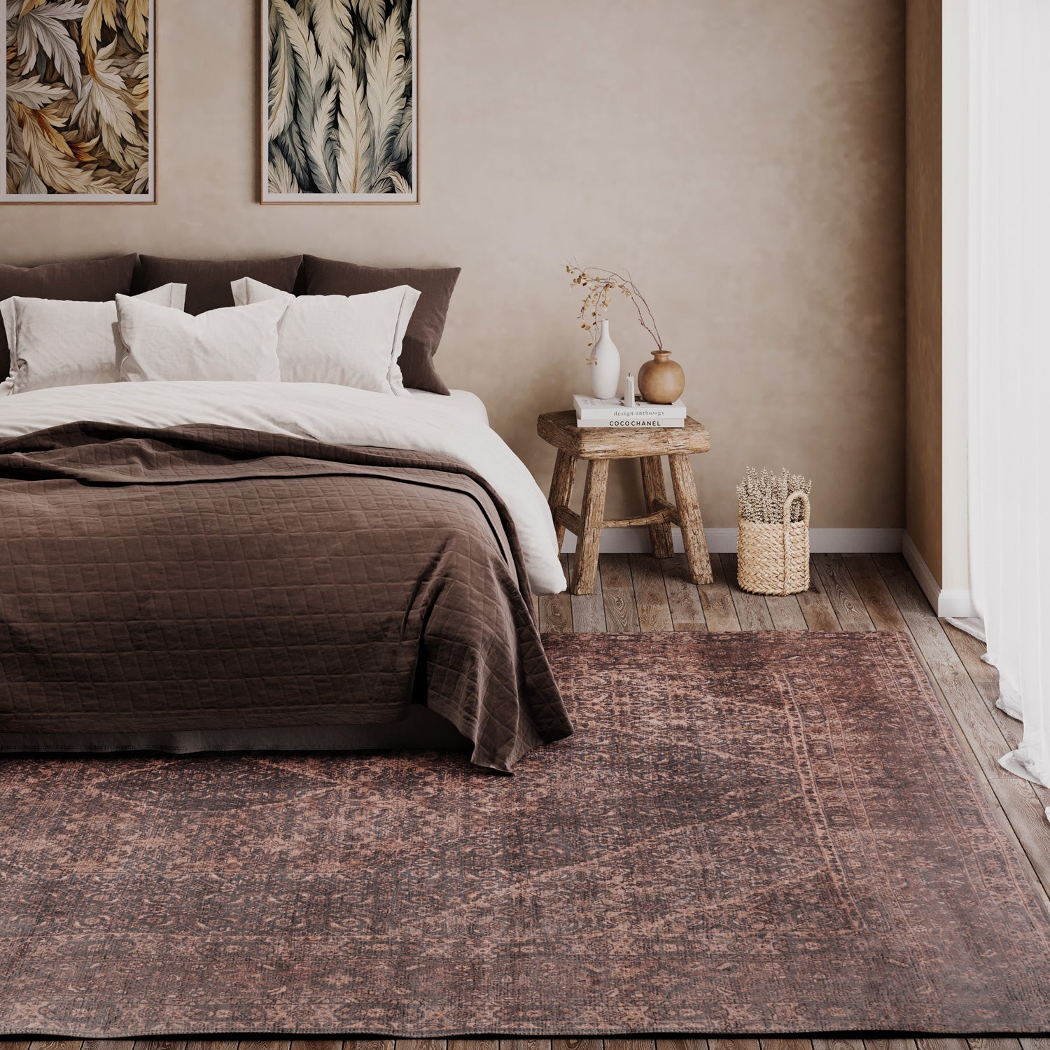 Soft Washable Brown Traditional Rug - Mabel