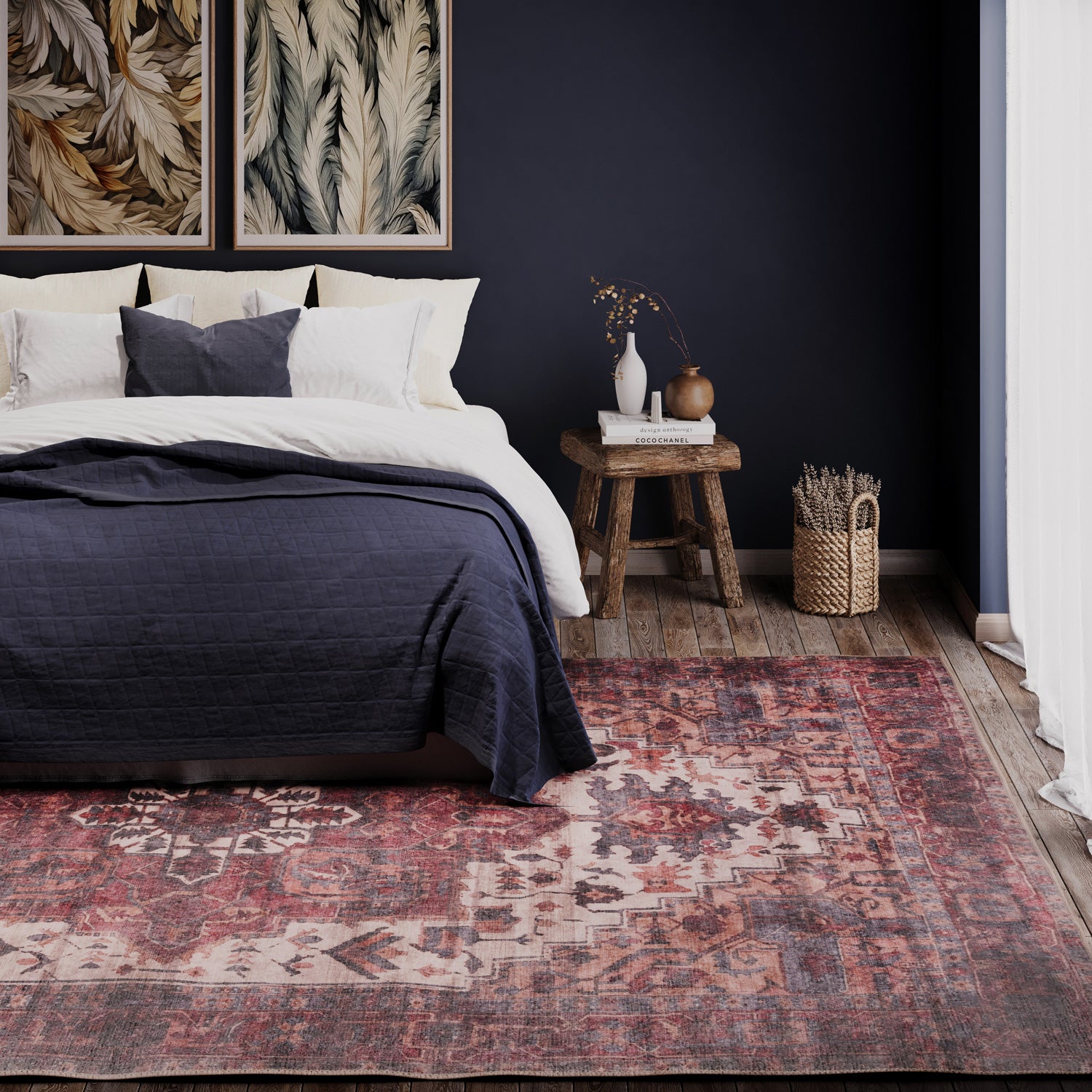 Soft Washable Traditional Burgundy Rug - Rubyana