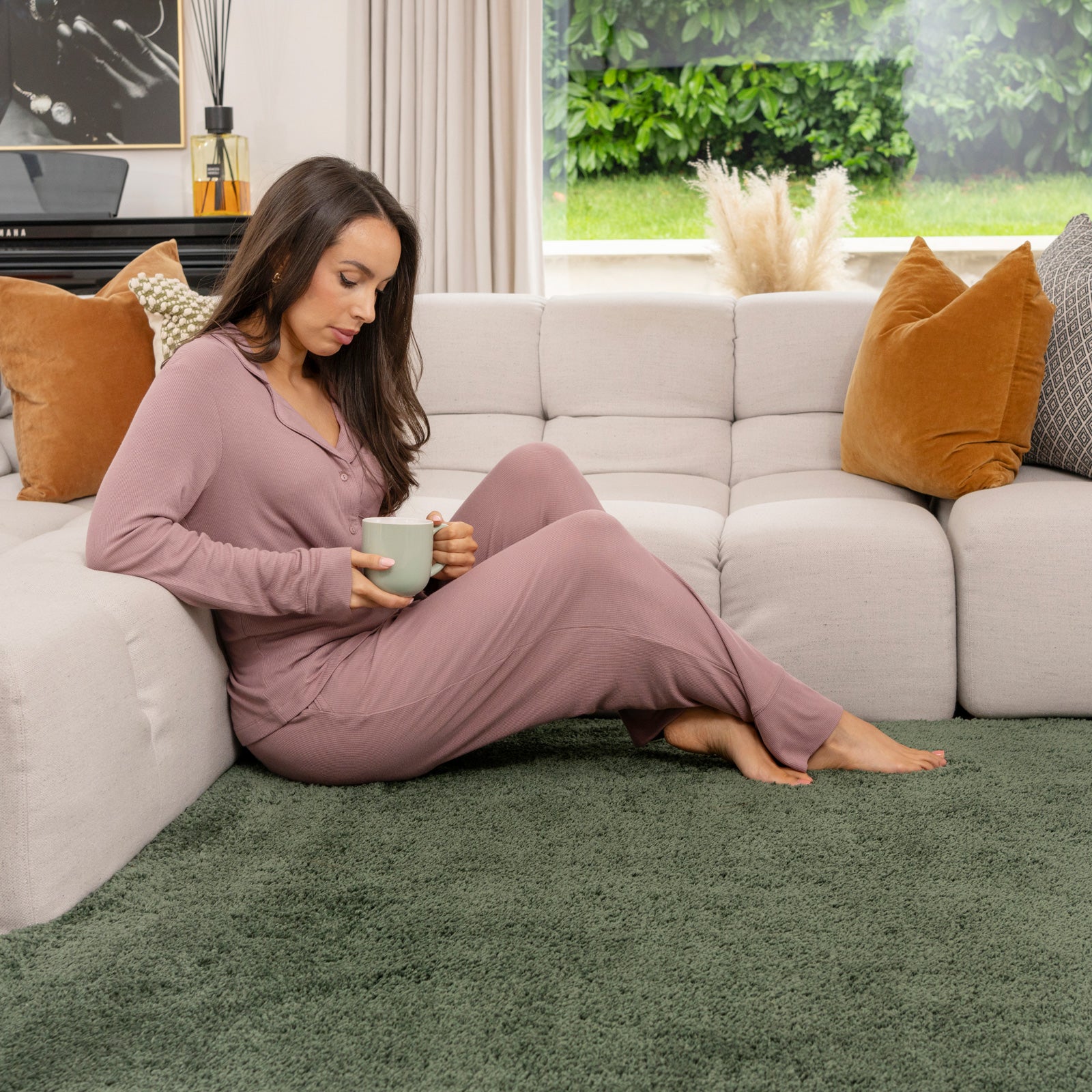 Soft Washable Green Shaggy Rug