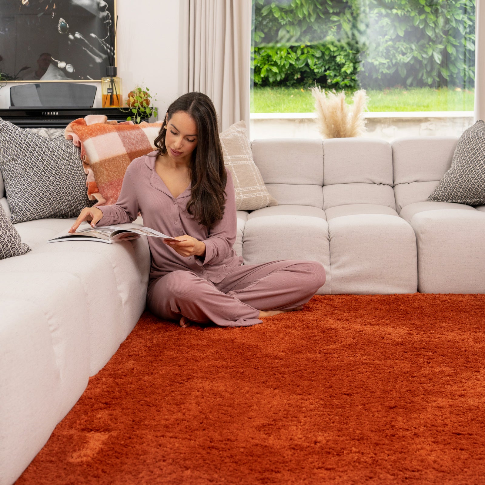 Premium Washable Terracotta Shaggy Rug | Living Room Rugs | Kukoon
