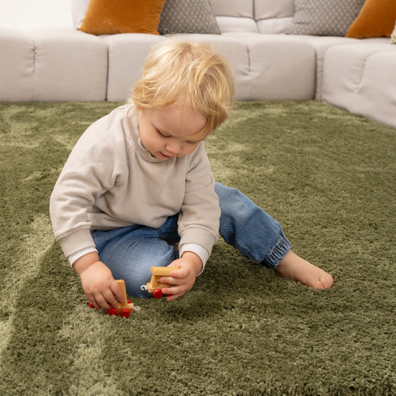 Premium Washable Shaggy Olive Green Rug