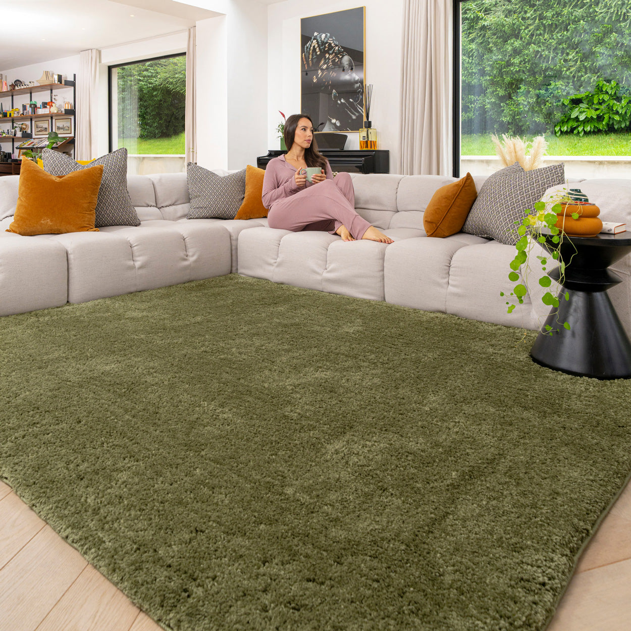 Premium Washable Shaggy Olive Green Rug