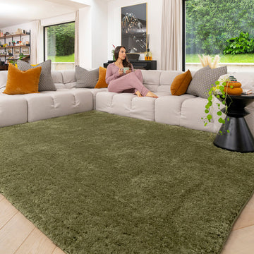 Premium Washable Shaggy Olive Green Rug