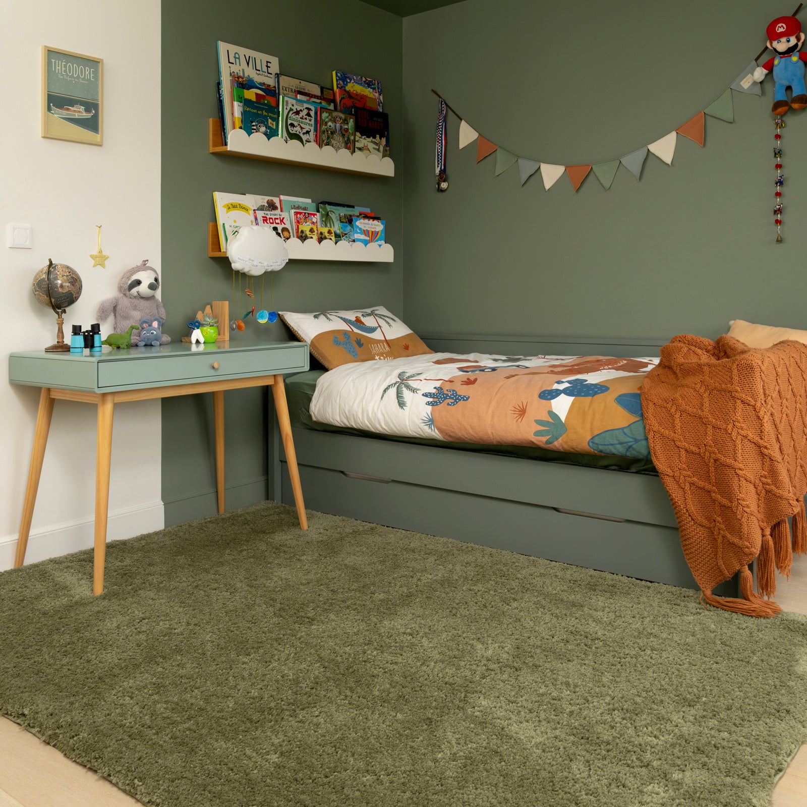 Premium Washable Shaggy Olive Green Rug