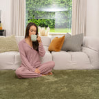 Premium Washable Shaggy Olive Green Rug