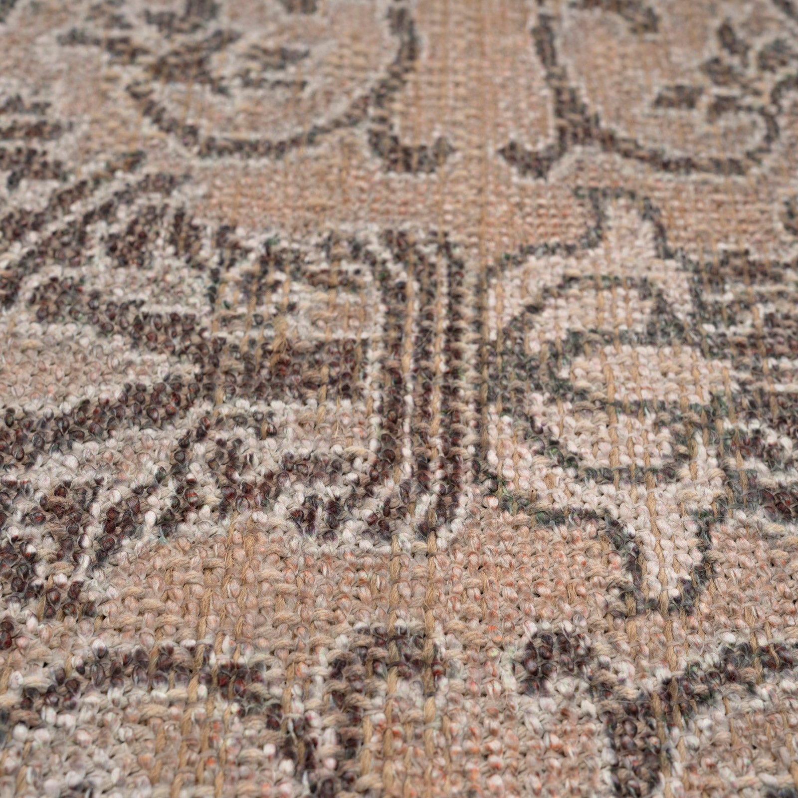 Washable Brown Ornate Jute Style Runner - Eden