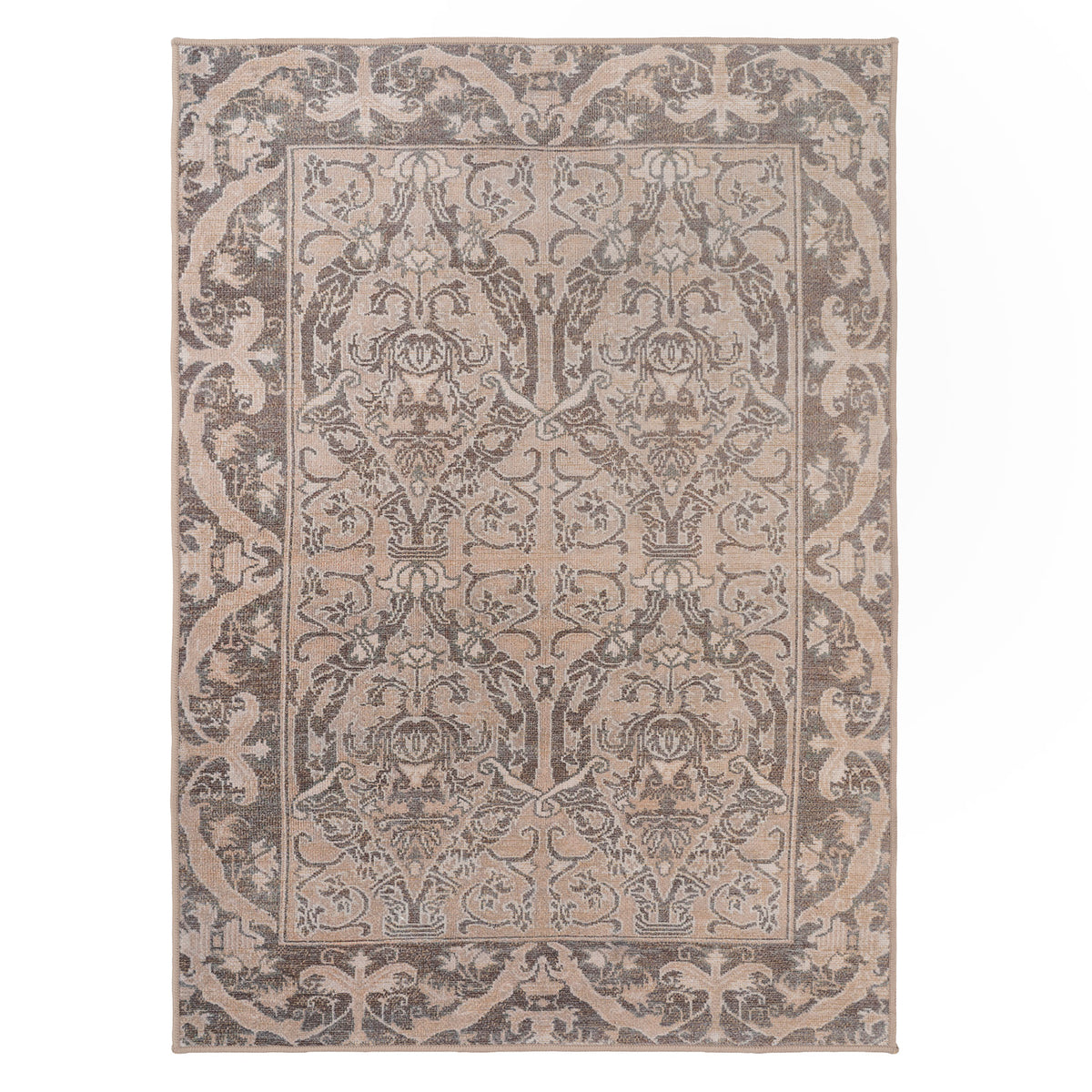 Washable Brown Ornate Jute Style Rug - Eden