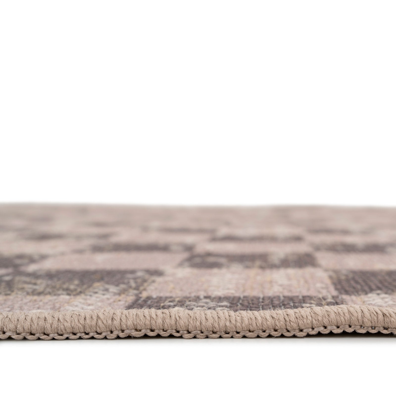 Washable Brown Checkerboard Jute Style Runner - Juno