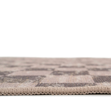 Washable Brown Checkerboard Jute Style Runner - Juno