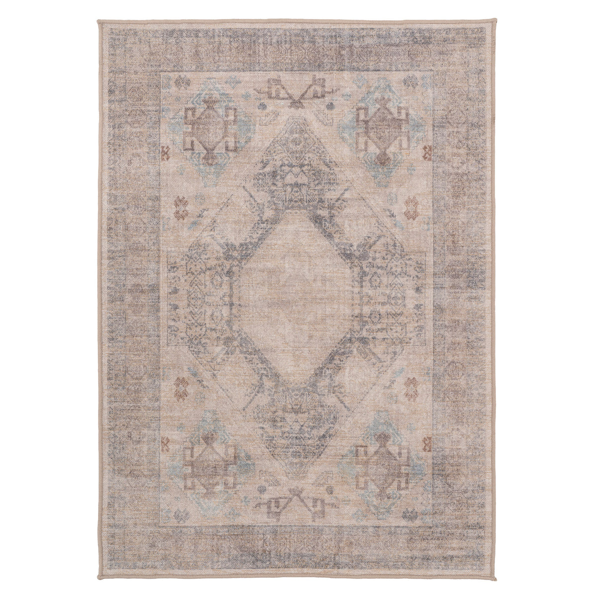 Washable Greige Blue Jute Style Rug - Ruah