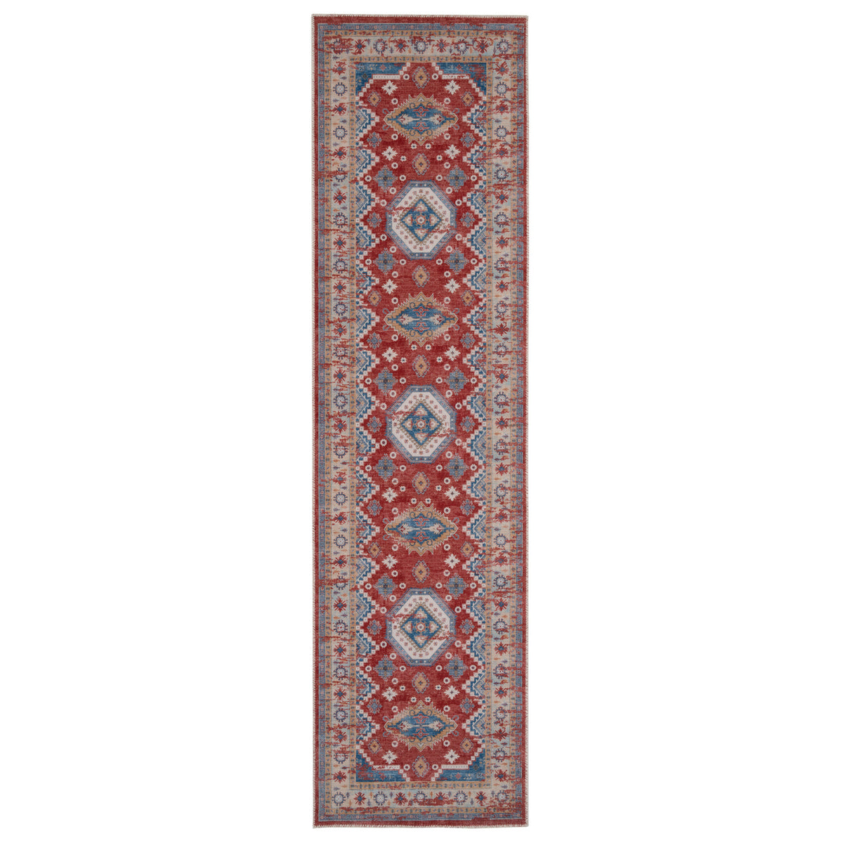 Washable Looped Red Vintage Runner - Anais