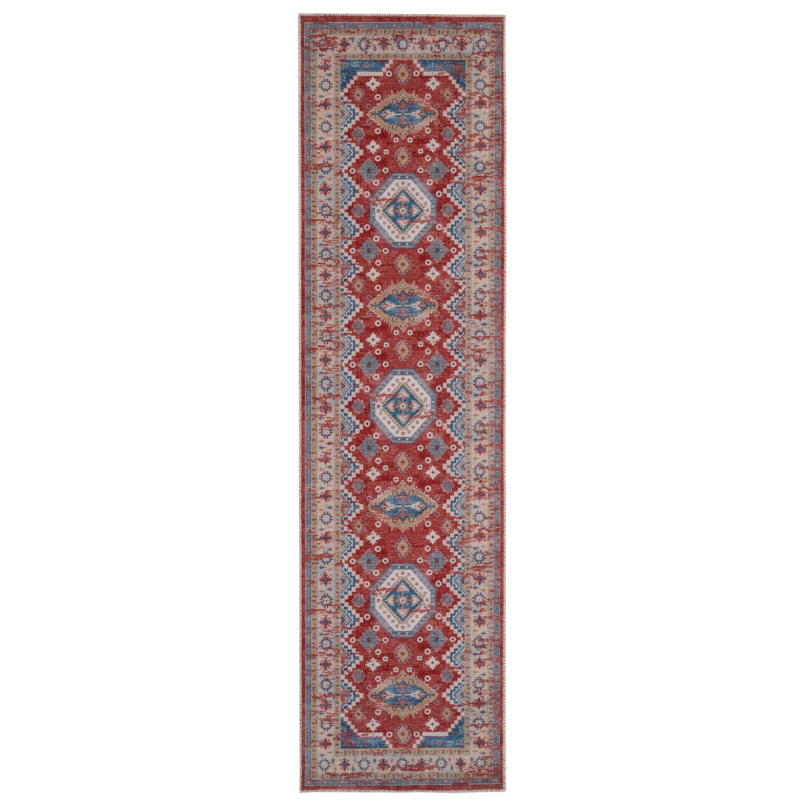 Washable Looped Red Vintage Runner - Anais