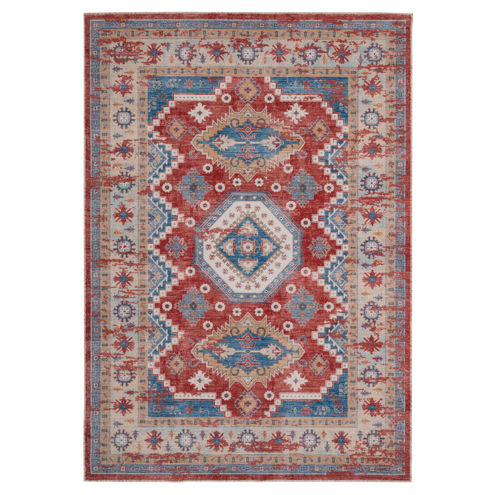 Washable Looped Red Vintage Rug - Anais
