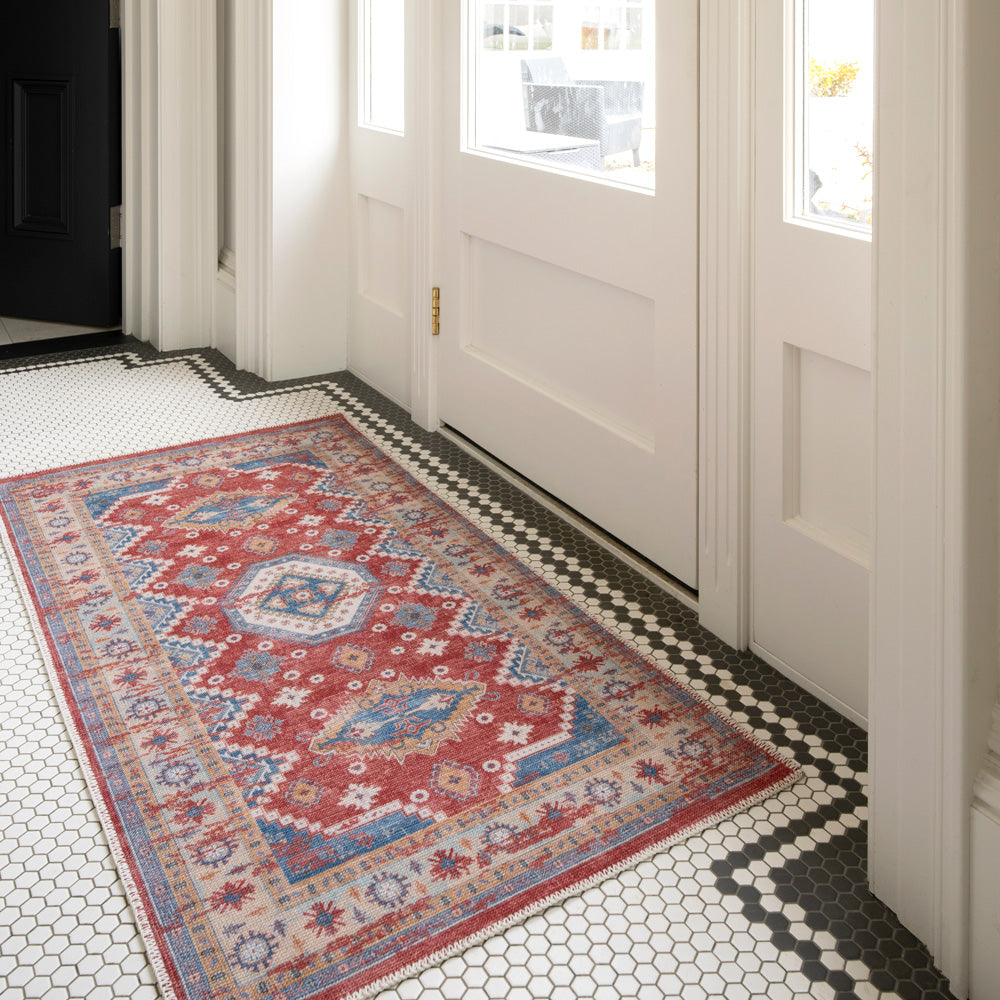 Washable Looped Red Vintage Rug - Anais