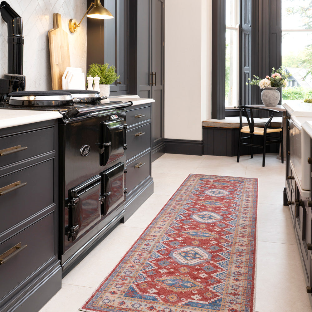 Washable Looped Red Vintage Rug - Anais