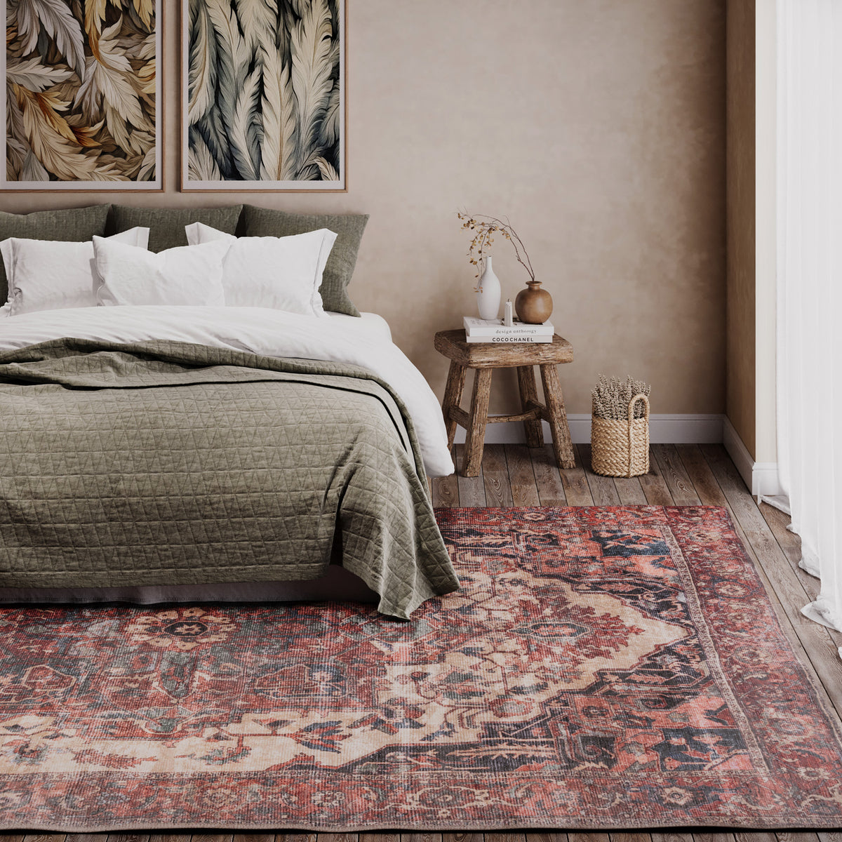 Soft Washable Terracotta Medallion Rug - Verity