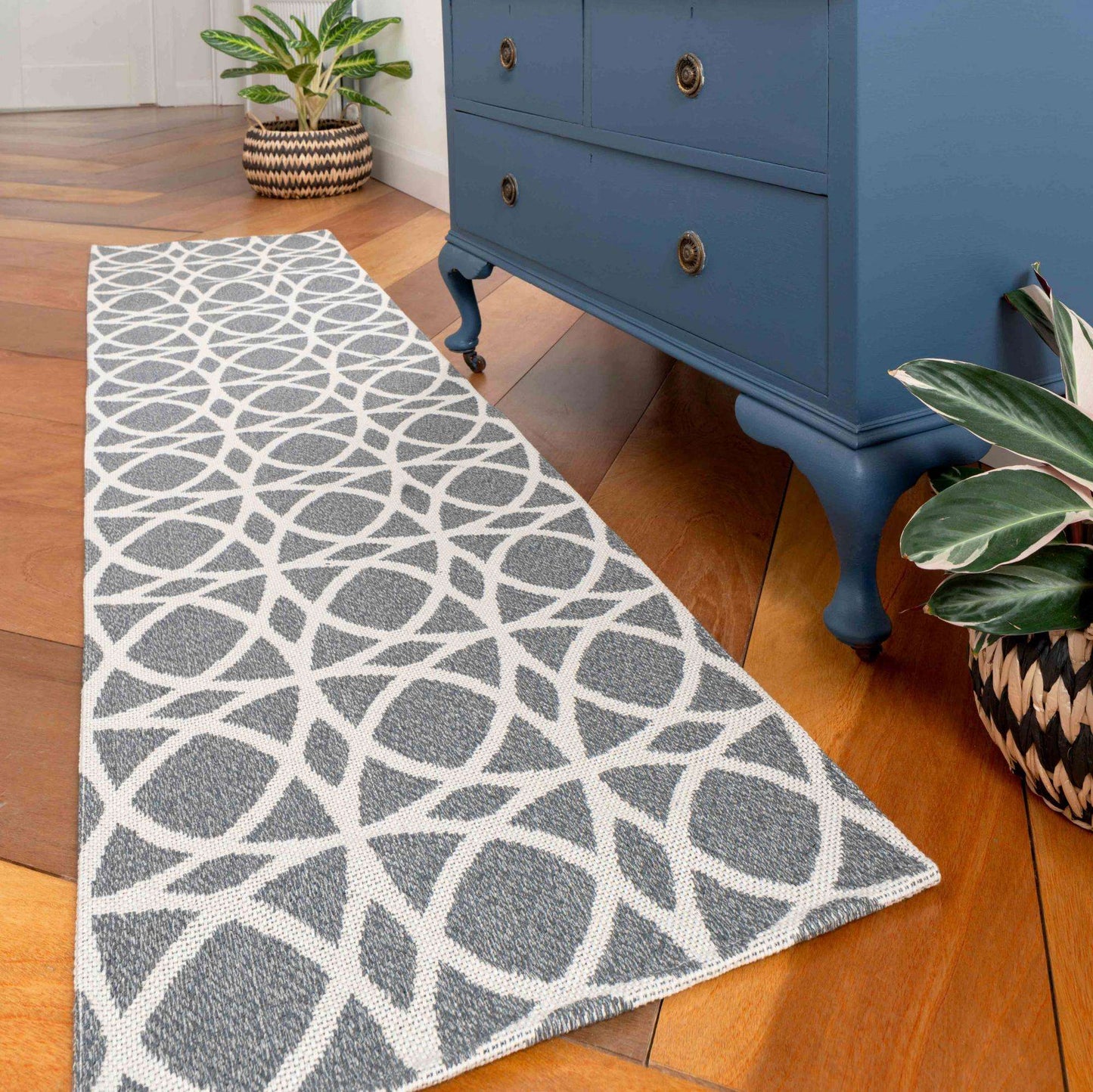 Art Deco Grey Woven Sustainable Recycled Cotton Rug