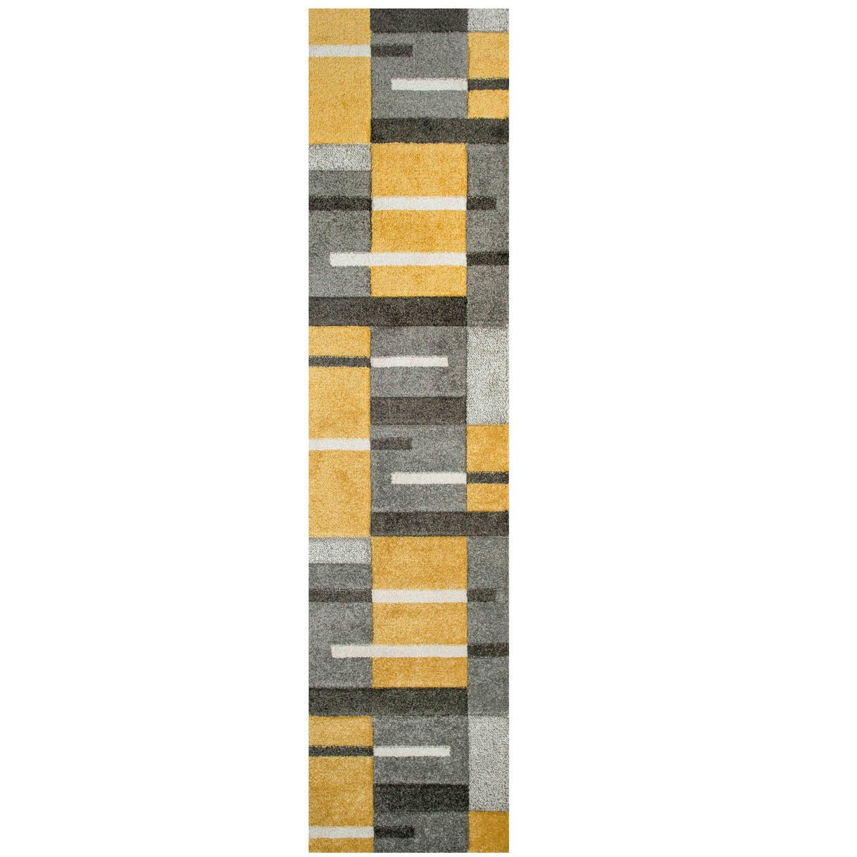 Soft Modern Block Pattern Yellow Grey Hall Runner Rugs