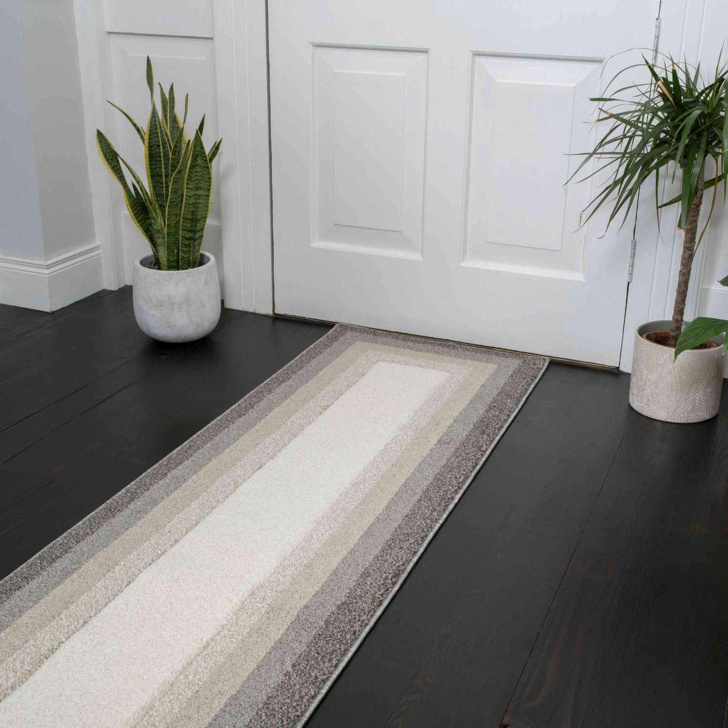 Soft Layered Bordered Tonal Grey Rugs