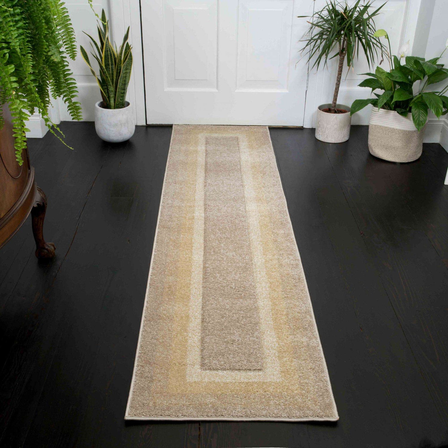 Soft Layered Bordered Tonal Natural Beige Rugs
