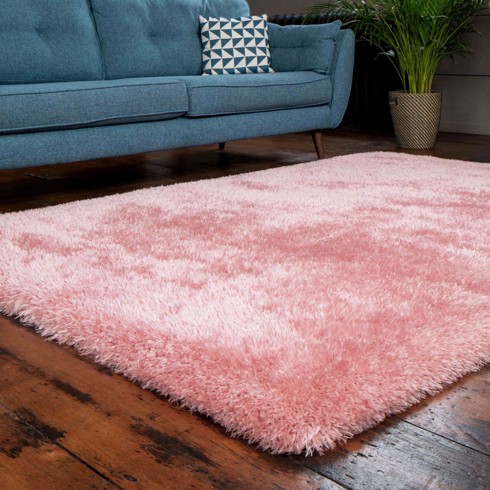 Deluxe Thick Soft Blush Pink Shaggy Bedroom Rug - Whistler | Living ...
