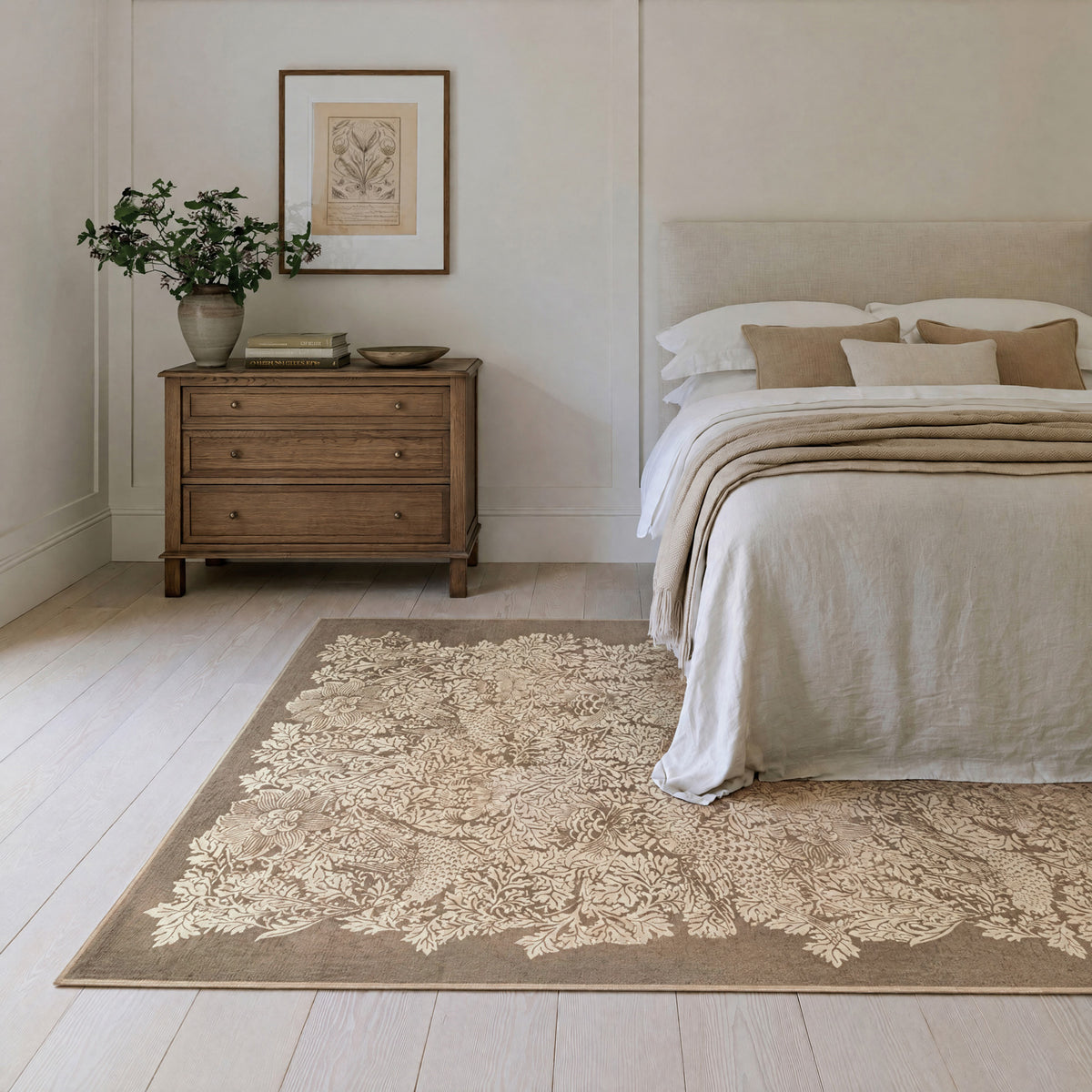 Washable Bird Anemone Taupe Rug - William Morris