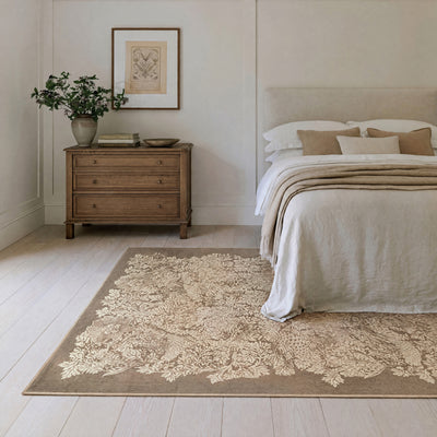 Washable Bird Anemone Taupe Rug - William Morris