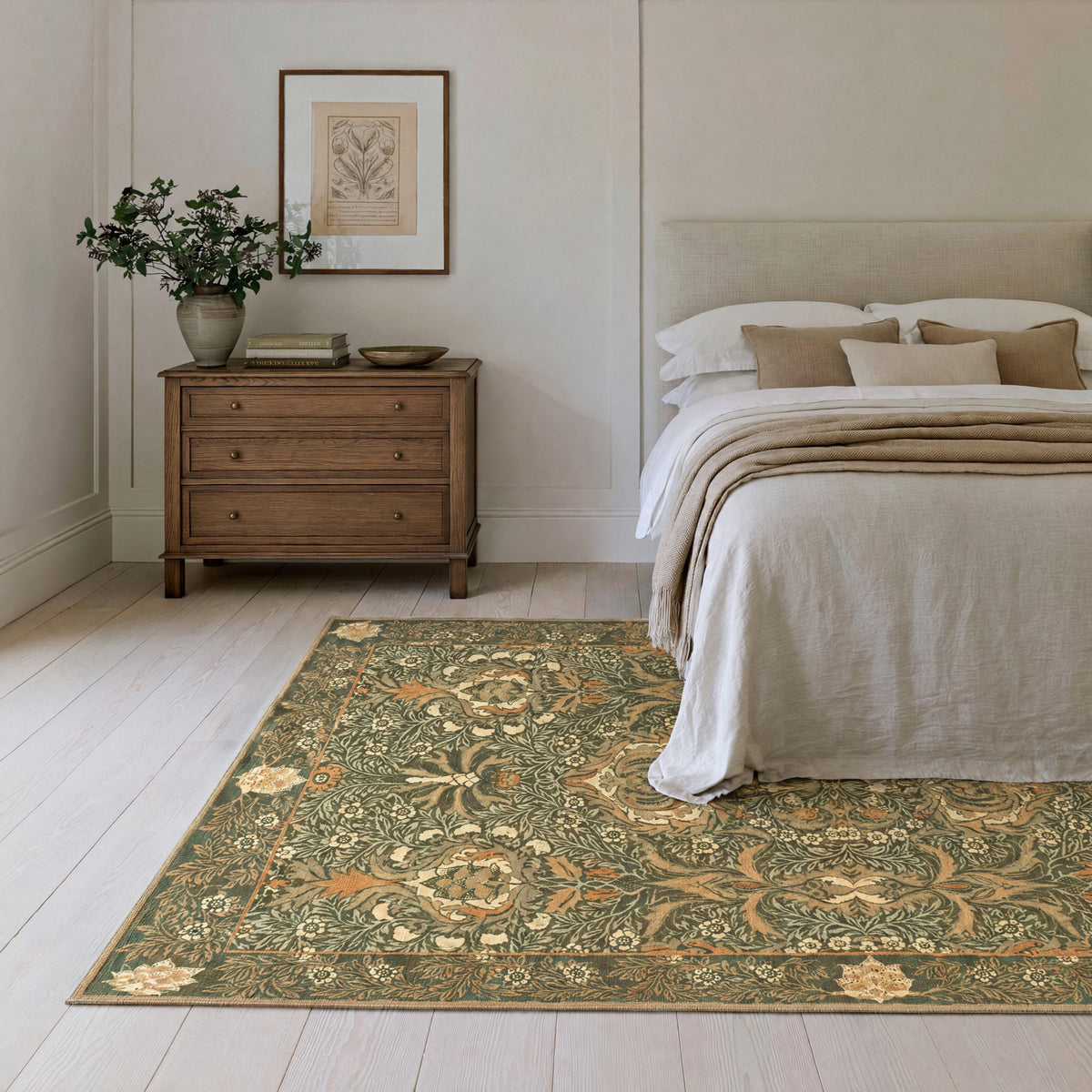 Washable Pomegranate Green Rug - William Morris