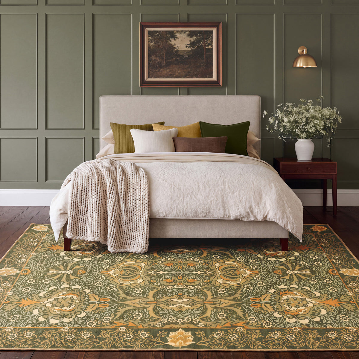 Washable Pomegranate Green Rug - William Morris