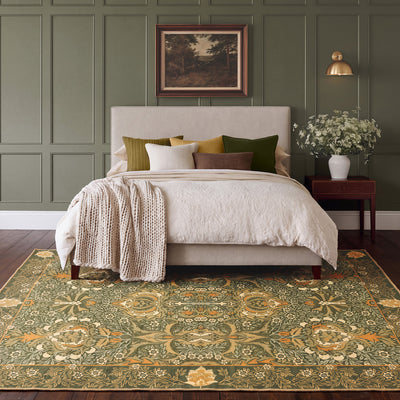 Washable Pomegranate Green Rug - William Morris