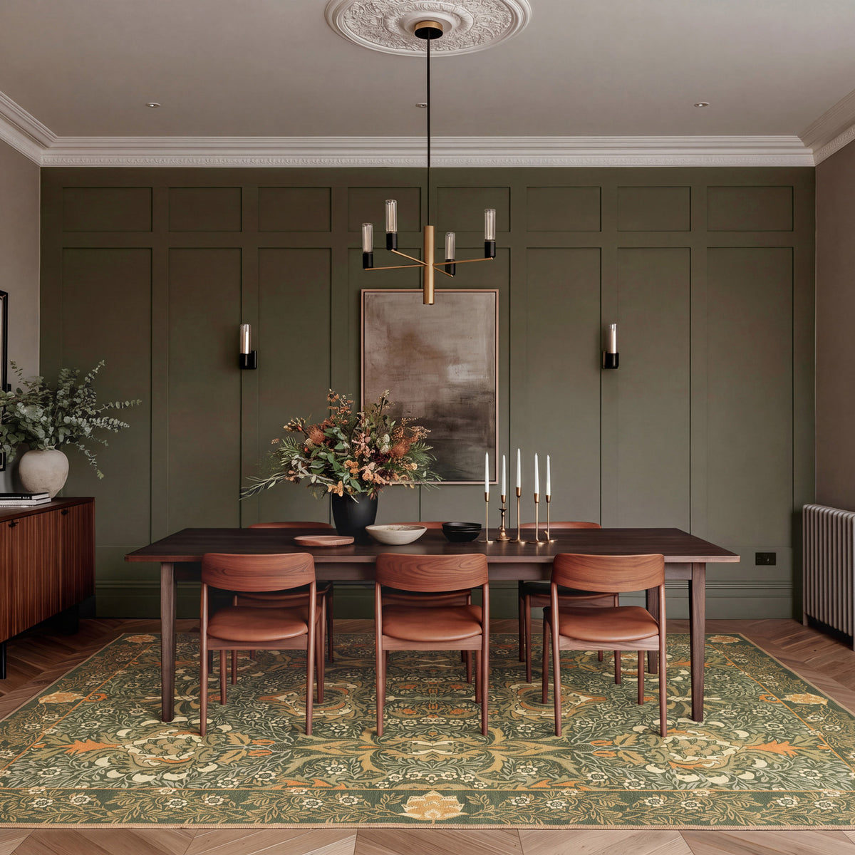 Washable Pomegranate Green Rug - William Morris