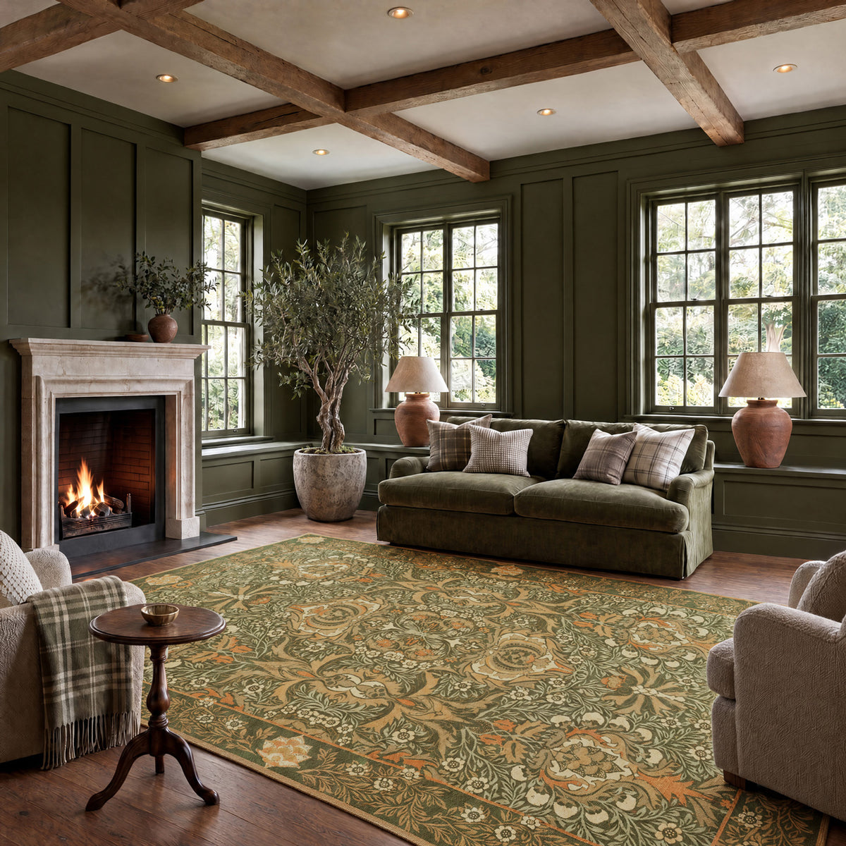 Washable Pomegranate Green Rug - William Morris
