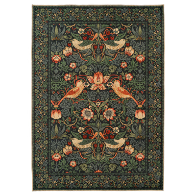 Washable Strawberry Thief Navy Rug - William Morris