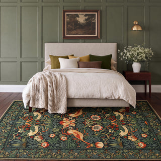 Washable Strawberry Thief Navy Rug - William Morris