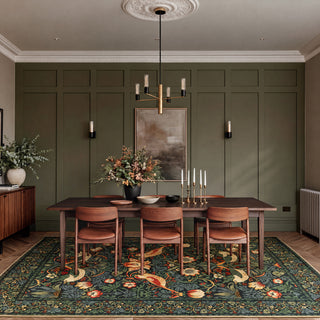 Washable Strawberry Thief Navy Rug - William Morris