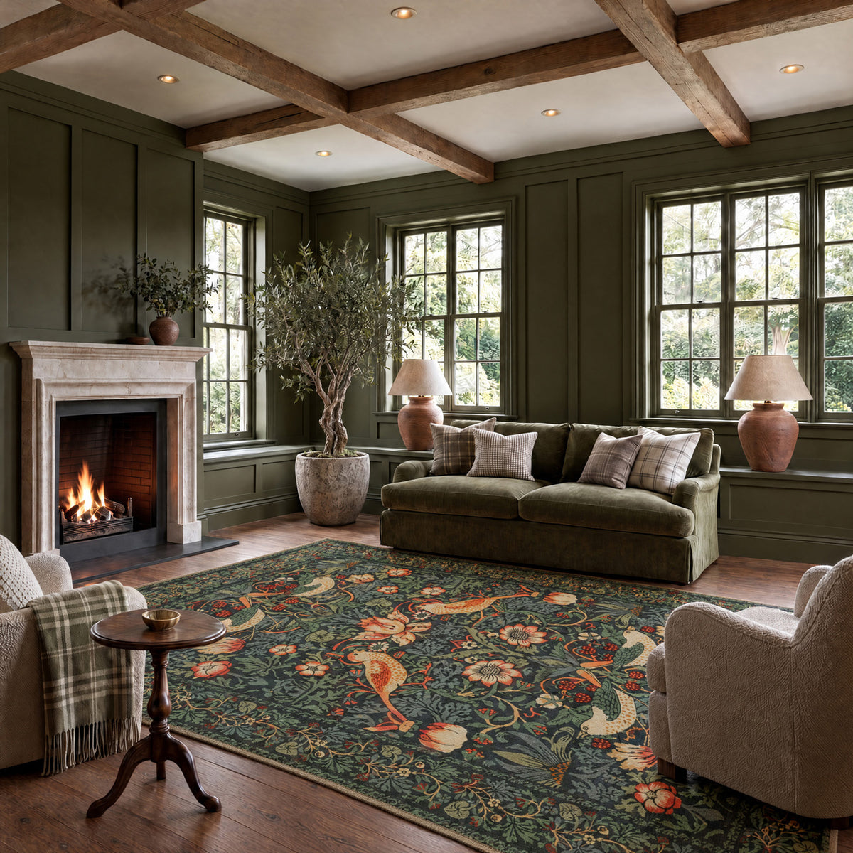 Washable Strawberry Thief Navy Rug - William Morris