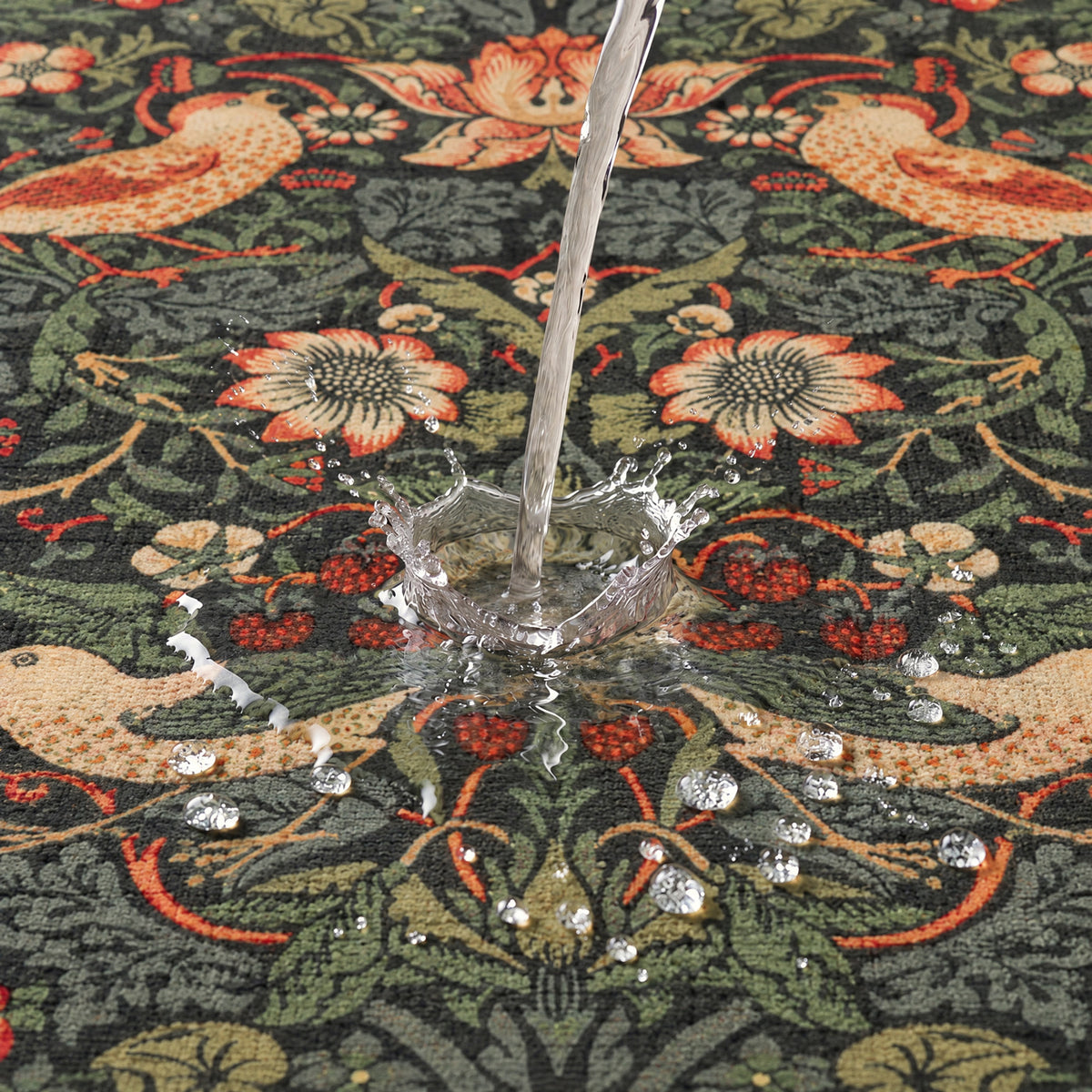Washable Strawberry Thief Navy Rug - William Morris