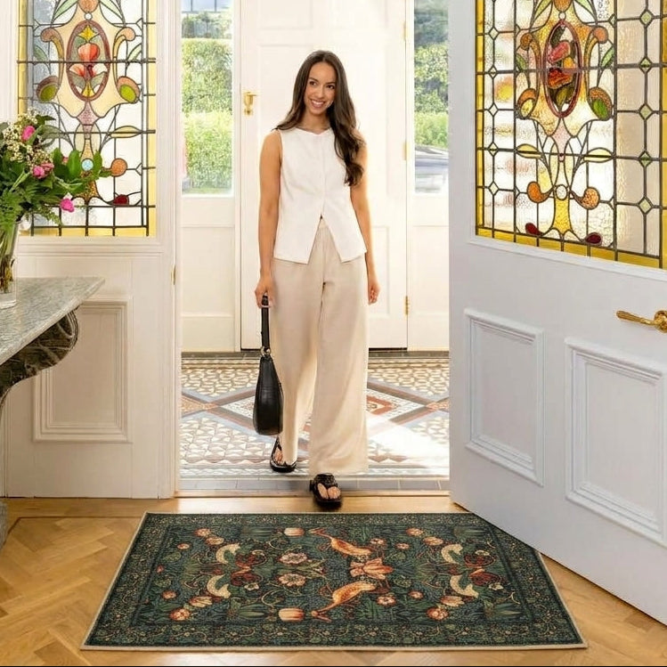 Washable Strawberry Thief Navy Indoor Doormat - William Morris