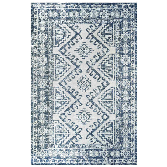 Distressed Vintage Blue Woven Sustainable Recycled Cotton Rug