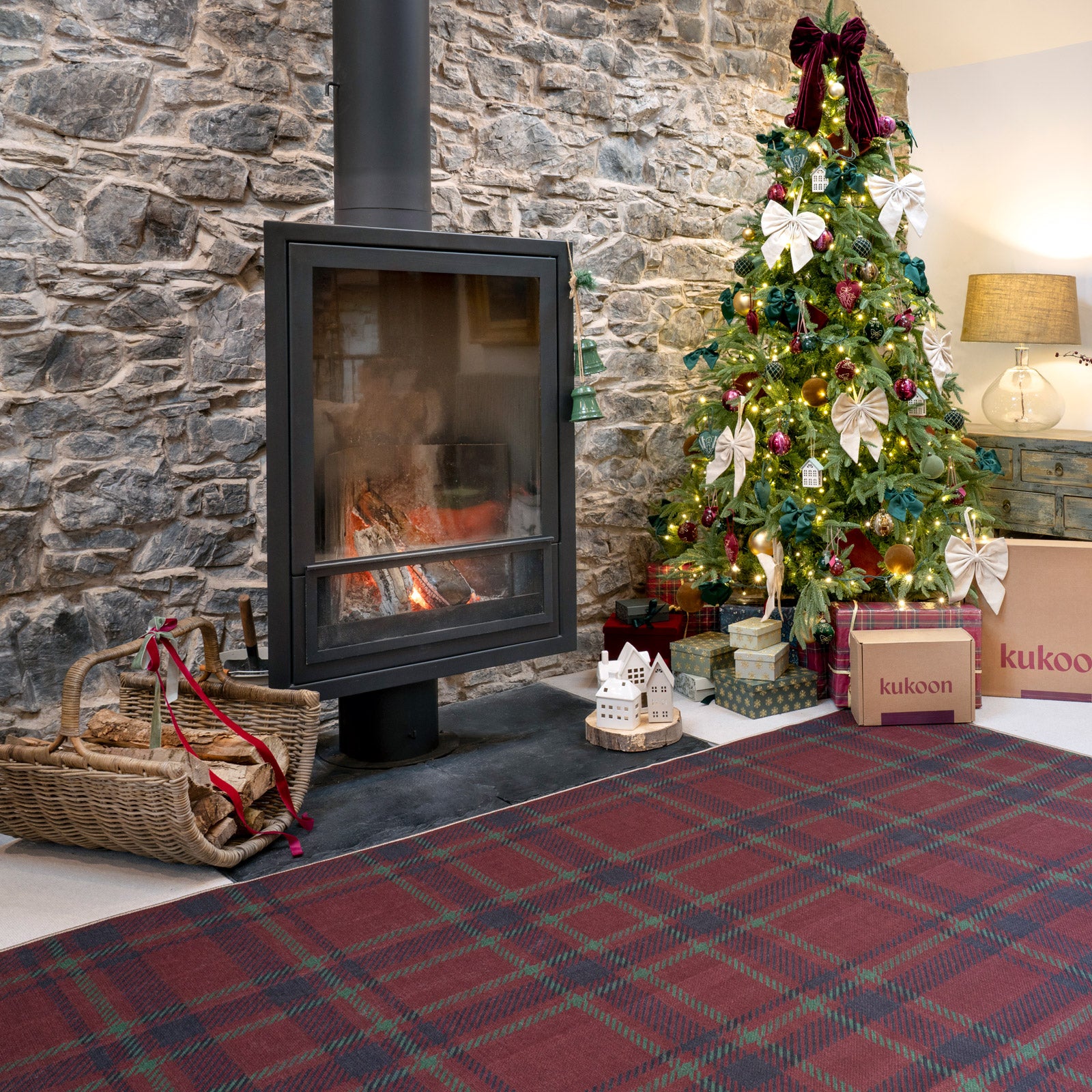 Washable Red Tartan Heritage Rug - Finn