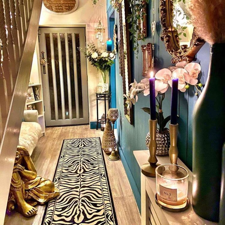 Black White Animal Zebra Print Runner Rug