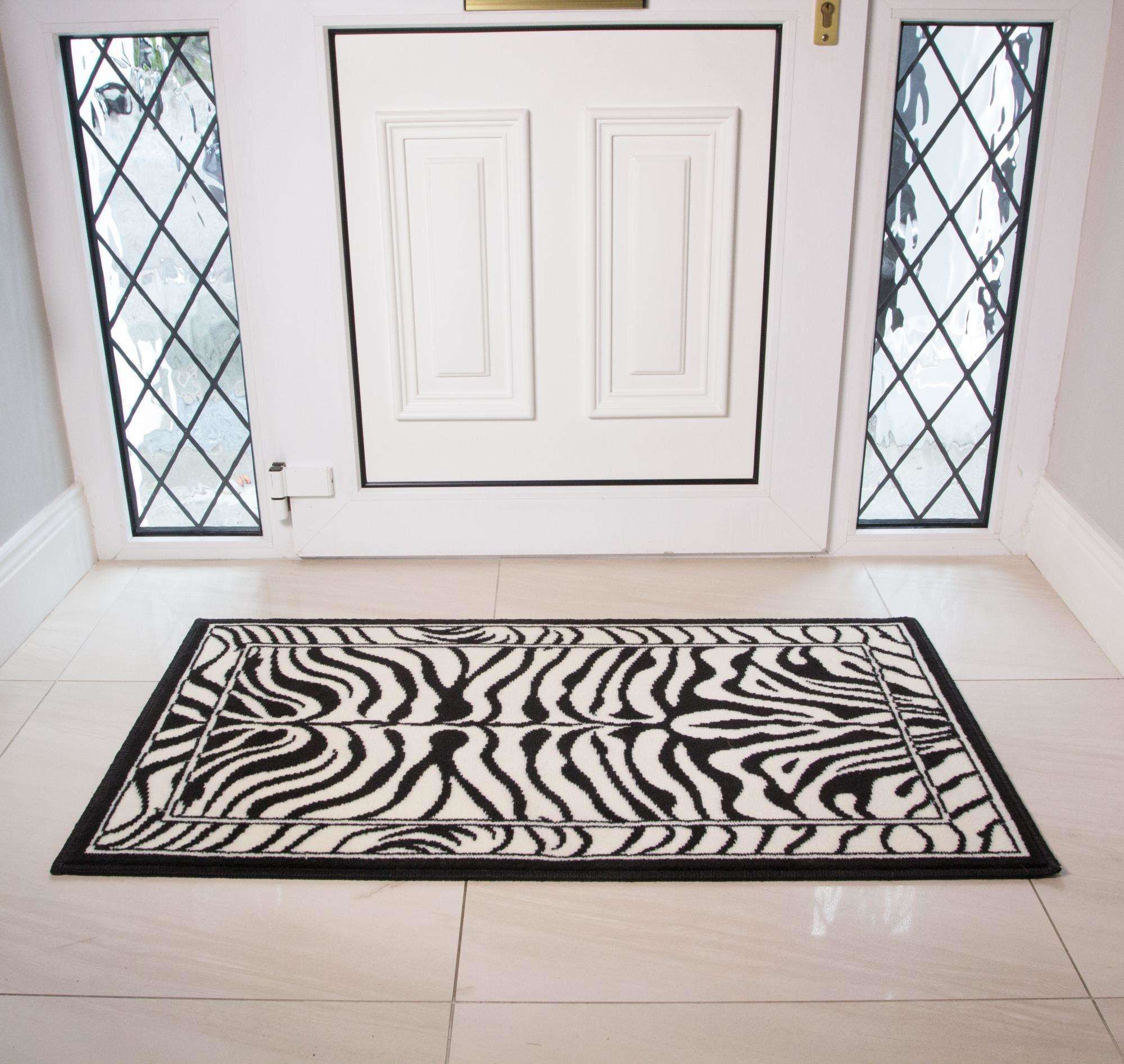 Black White Animal Zebra Print Runner Rug