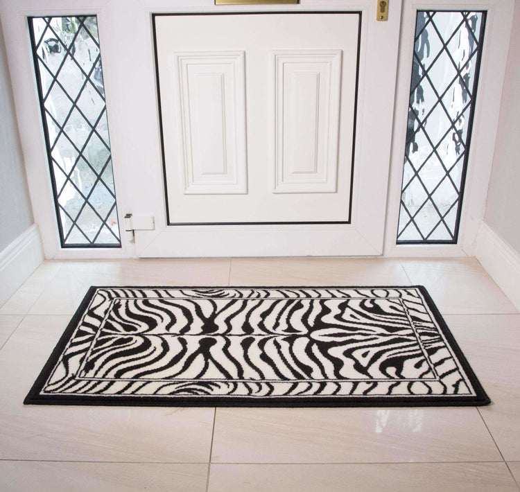 Black White Animal Zebra Print Runner Rug