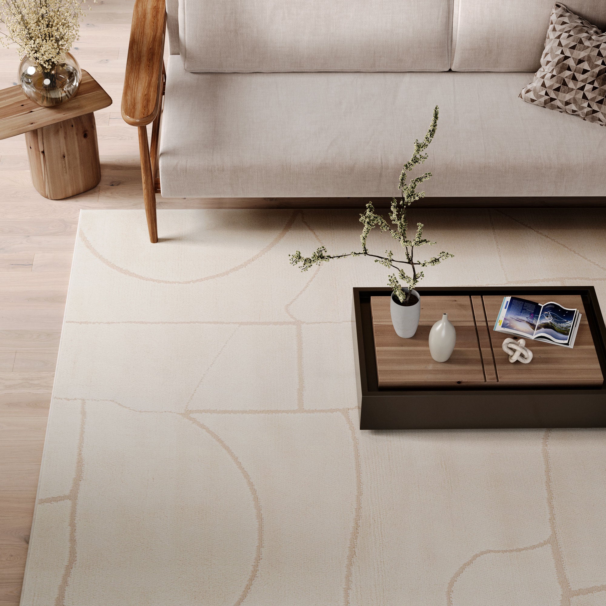 Soft Cream Abstract Rug - Aura